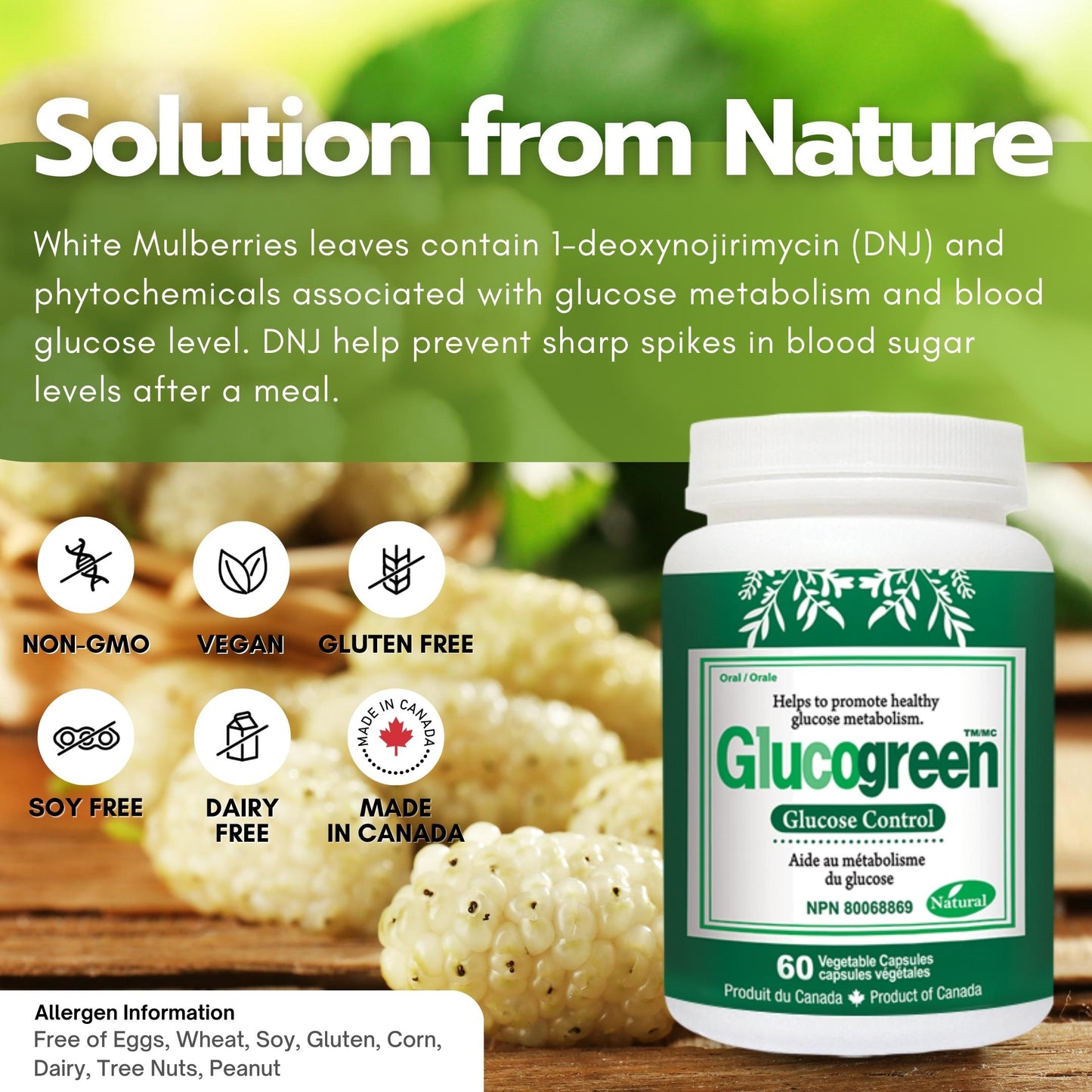 Glucogreen Contrôle du glucose 500 mg 60 gélules 